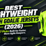 A professional text banner graphic for a 2026 gear review article titled "Best Lightweight Youth Goalie Jersey for Movement: 7 Picks Built for Faster Keepers."