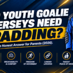 A professional text banner graphic for a 2026 parenting guide article titled "Do Youth Goalkeepers Need a Padded Jersey? The Honest Answer for Parents."